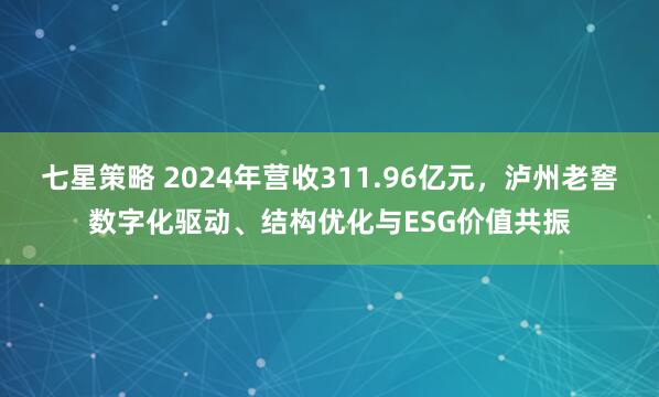 七星策略 2024年营收311.96亿元，泸州老窖数字化驱动、结构优化与ESG价值共振